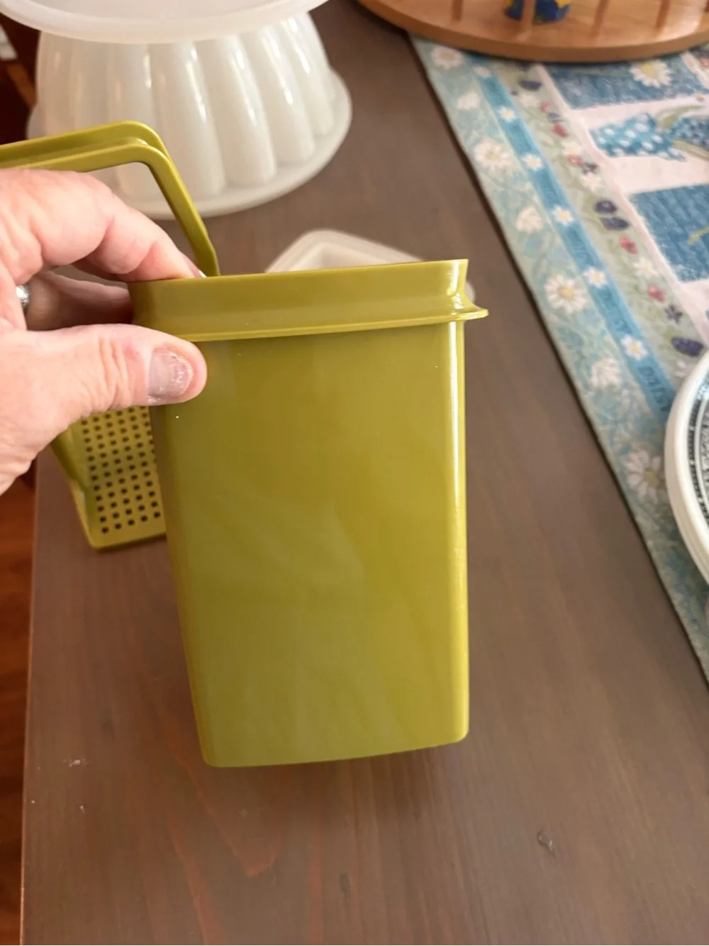 Tupperware olive green pickle container